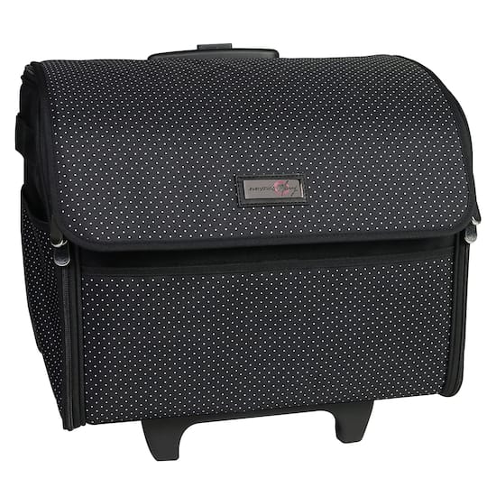 Everything Mary Collapsible Black Pin Dot Rolling Sewing Machine Tote